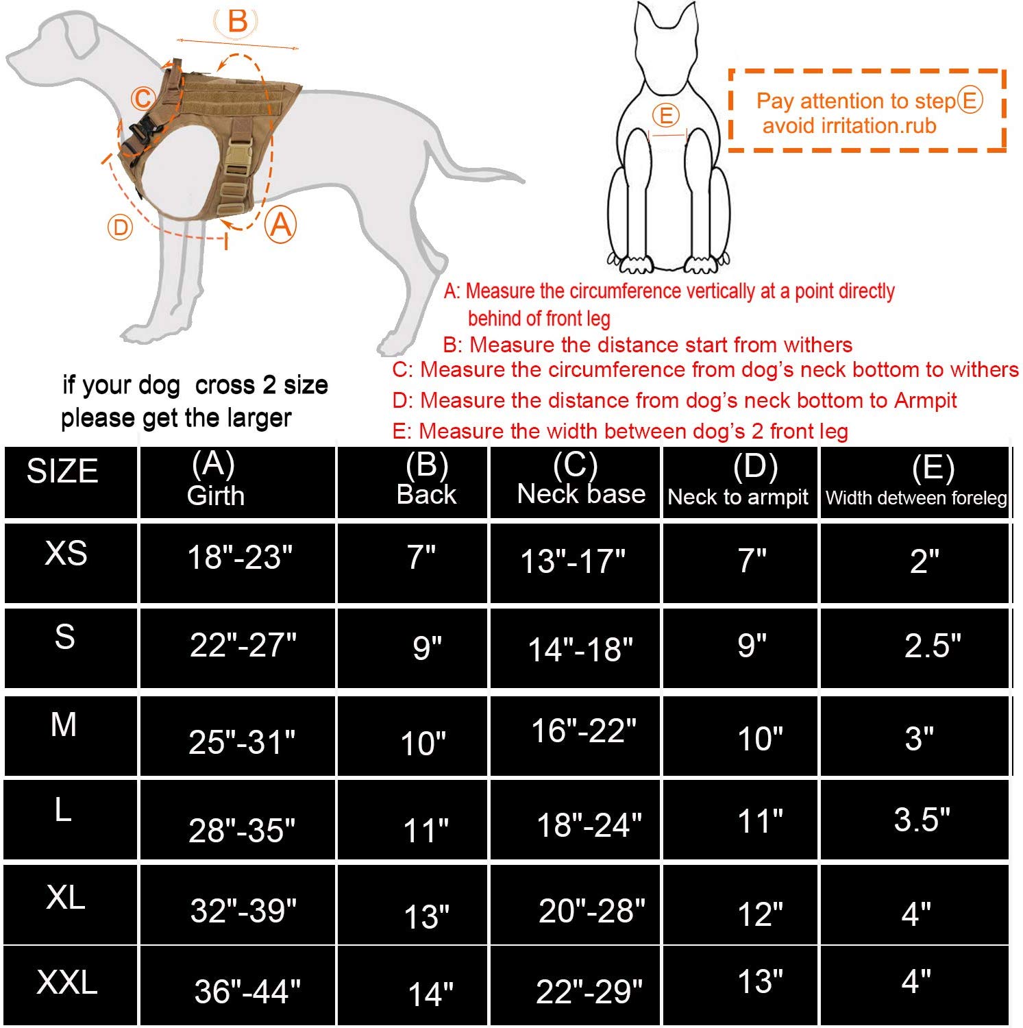 icefang dog harness sizes